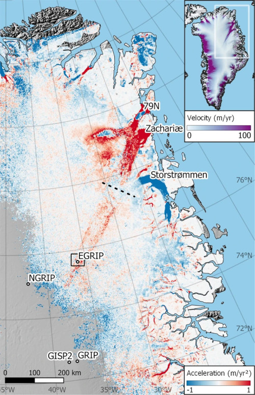 Accelerating ice flow at the onset of the Northeast Greenland Ice Stream